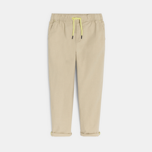 بنطلون بقصّة جزرة من القماش، اللون بيج، للأولاد 